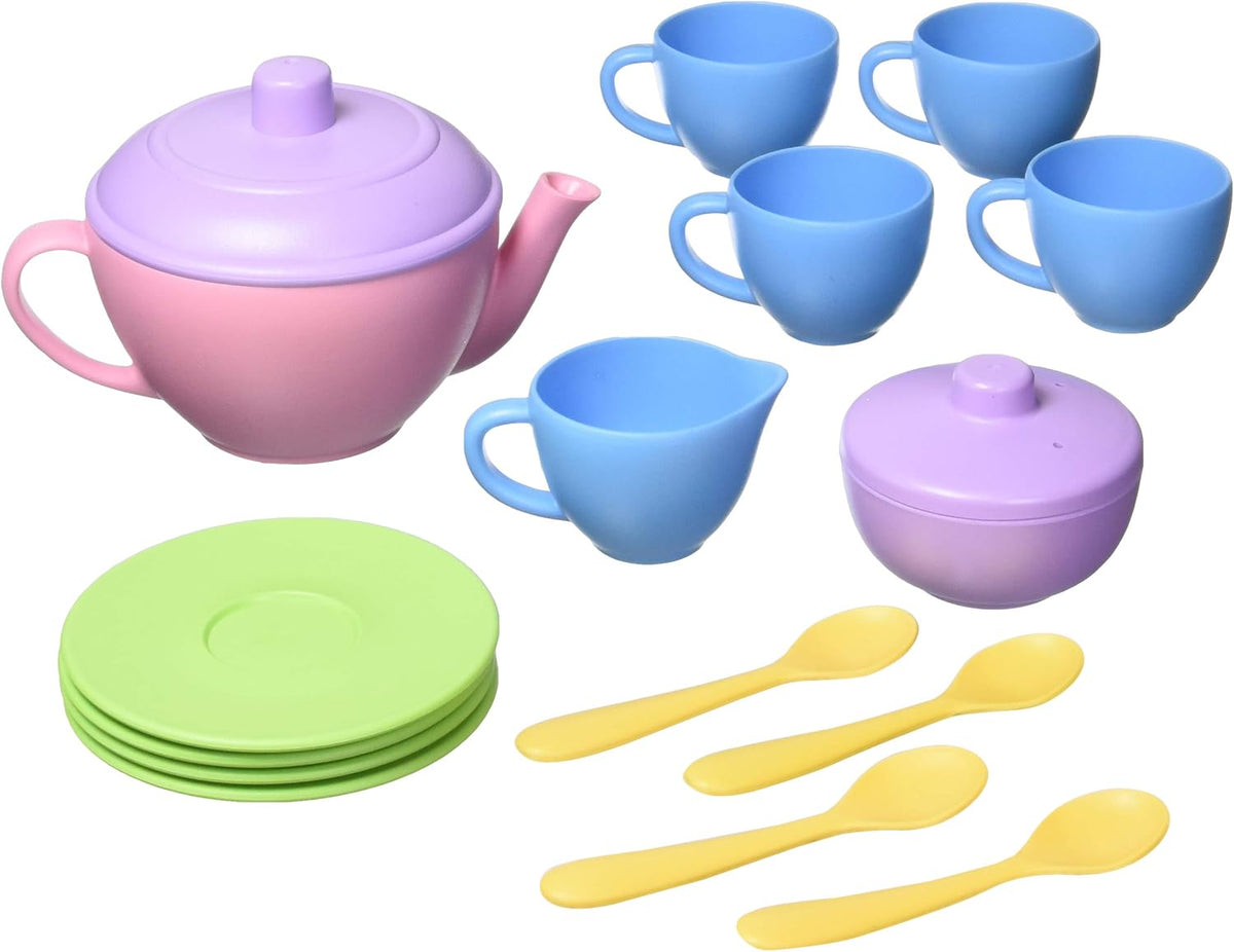 Green Toys Juego de té, Pink CB, juego de 17 piezas, habilidades motoras, lenguaje y comunicación para niños, sin BPA, ftalatos, PVC, apto para lavavajillas, plástico reciclado, fabricado en Estados