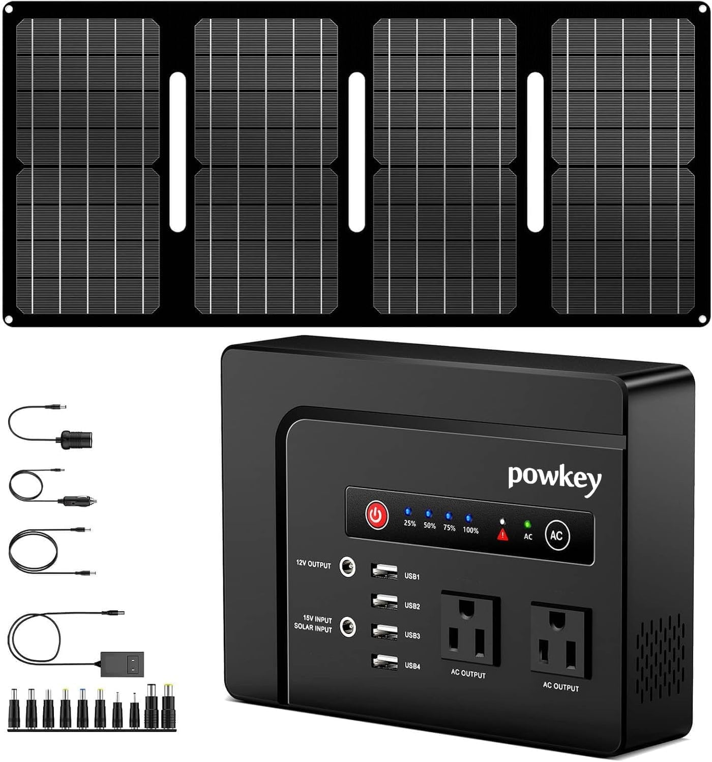 powkey Banco de energía portátil de 200 W con panel solar de 40 W,...