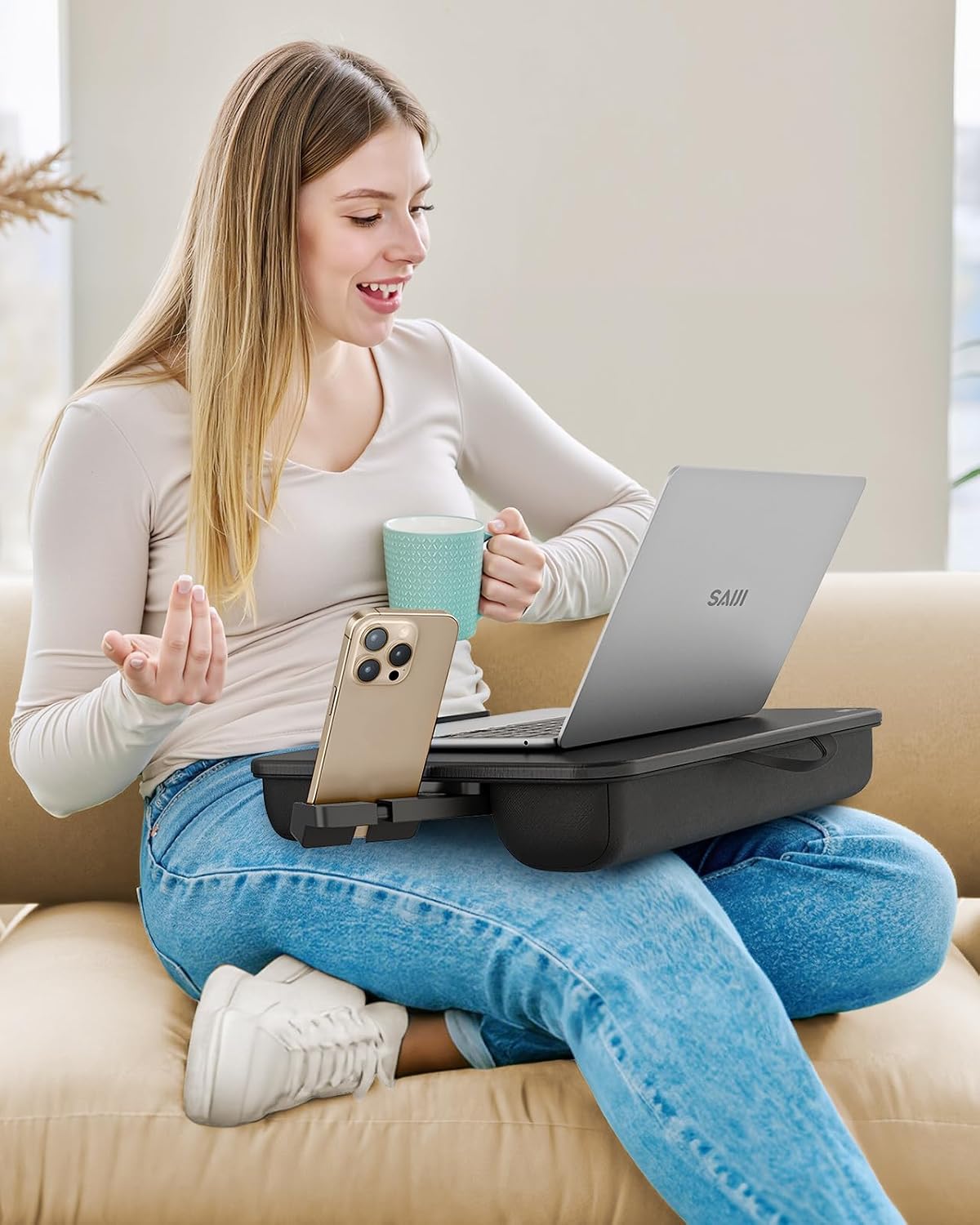 SAIJI Escritorio de regazo para laptop, bandeja portátil para portátiles