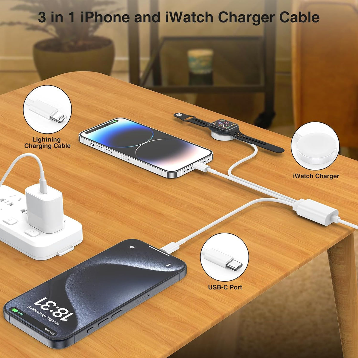 QZIIW Cargador de Apple Watch de 20 W, cable USB C magnético cargador
