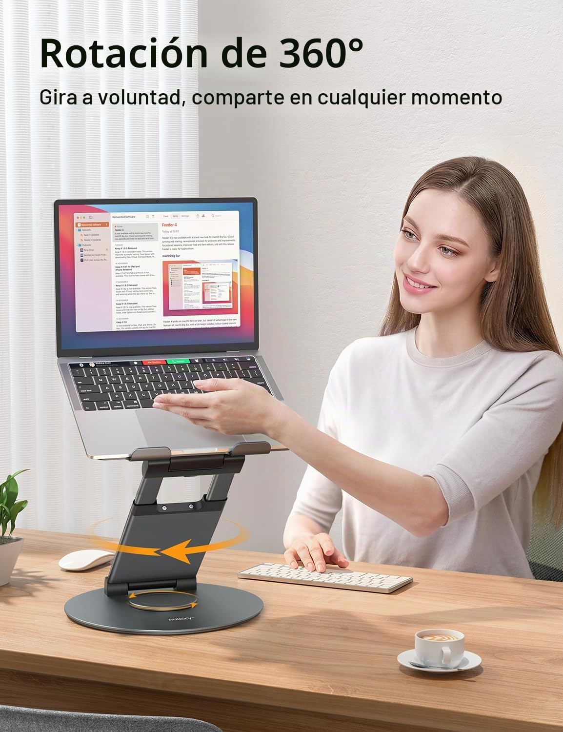 Nulaxy Soporte telescópico giratorio de 360 grados para laptop, altura ajustable, diseño de extracción giratoria, elevador ergonómico para escritorio, convertidor de escritorio para computadora