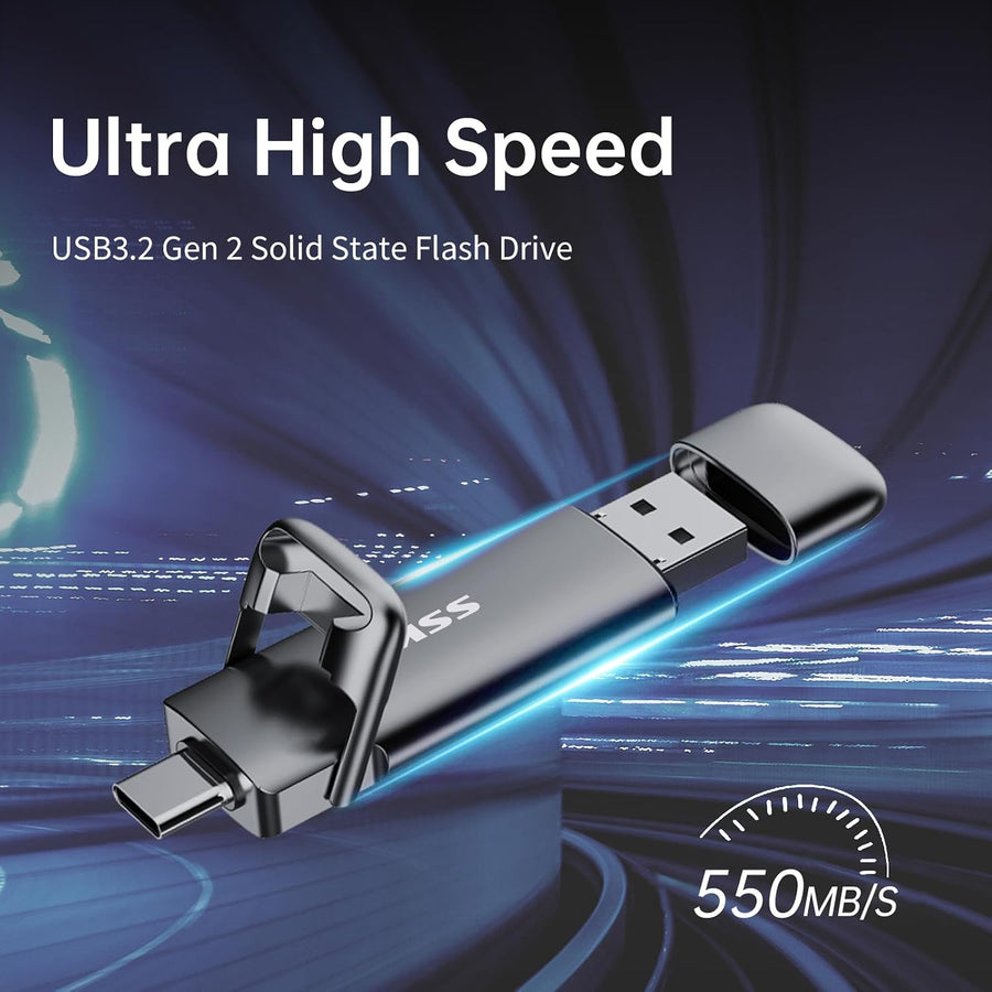 SSK Unidad USB de 1 TB, SSD externa rápida de 550 MB\/s 2 en 1 de d...