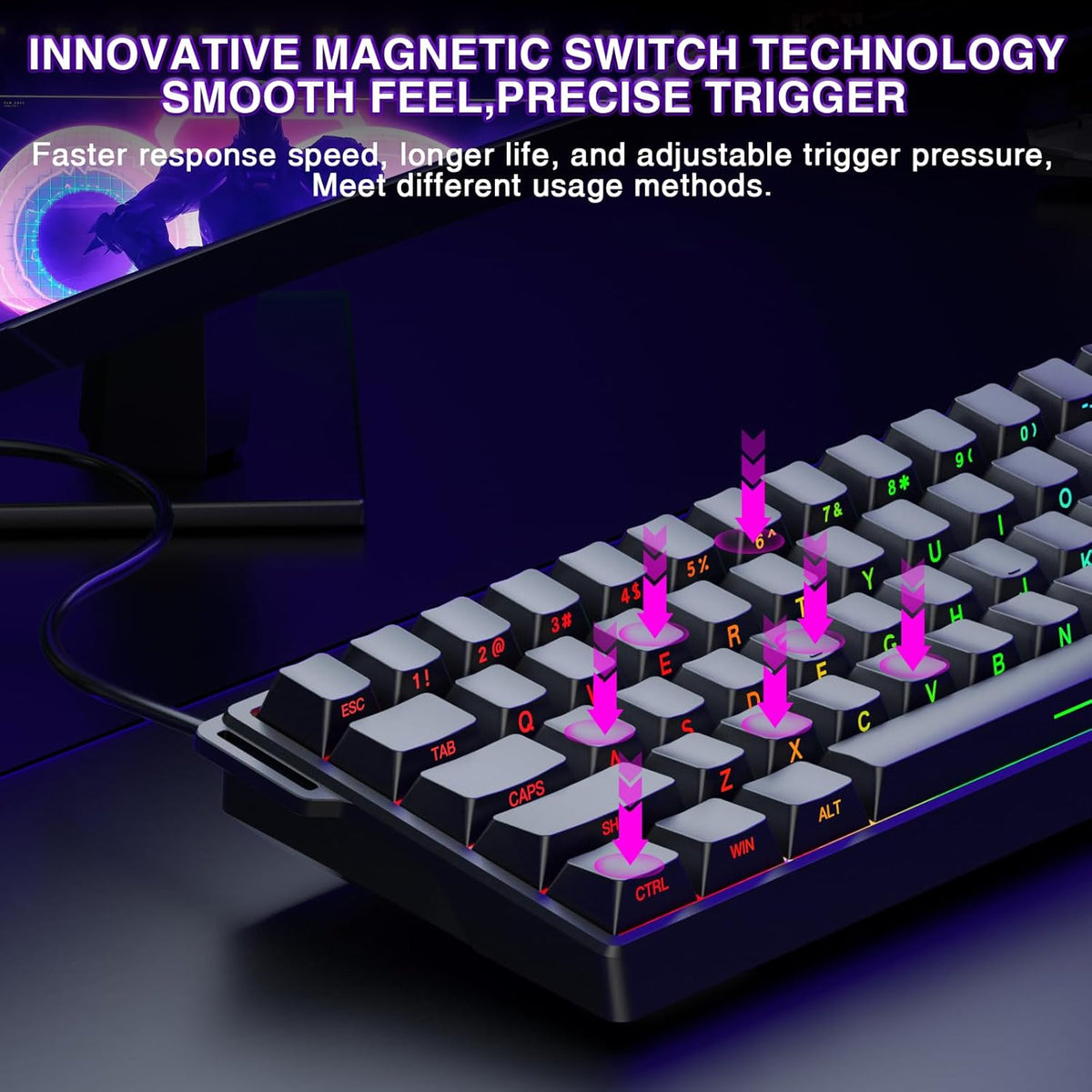 Aula WIN60 HE - Teclado mecánico 60% para juegos con cable, interru...