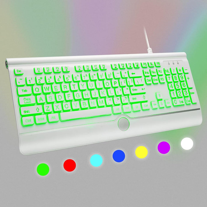 KOPJIPPOM Teclado de computadora retroiluminado con impresión grand...