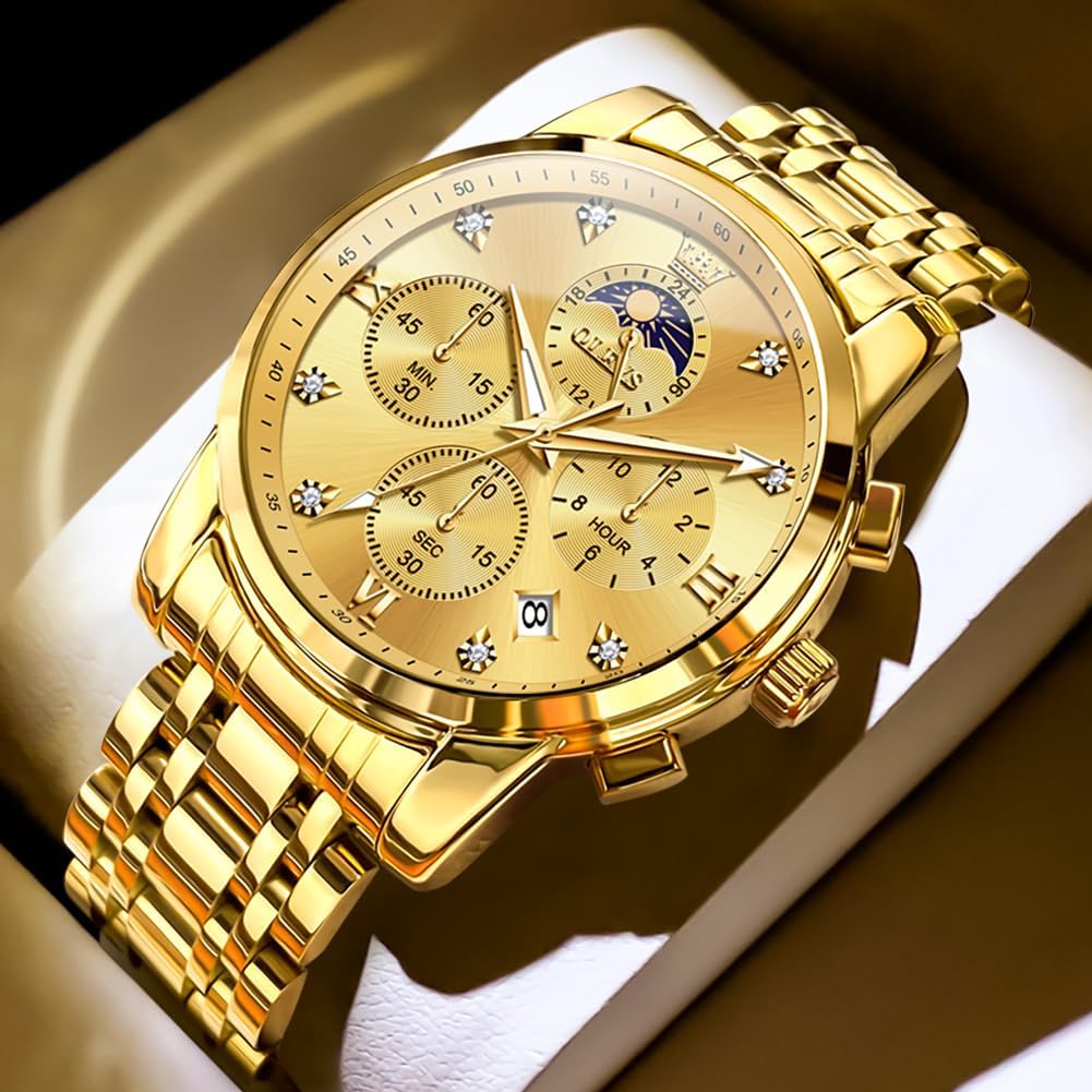 OLEVS Reloj para Hombre Diamante Negocios Vestimenta Analógico Acero Inoxidable a Prueba de Agua Lúmina Fecha Dos Tonos Lujo Casual de Muñeca