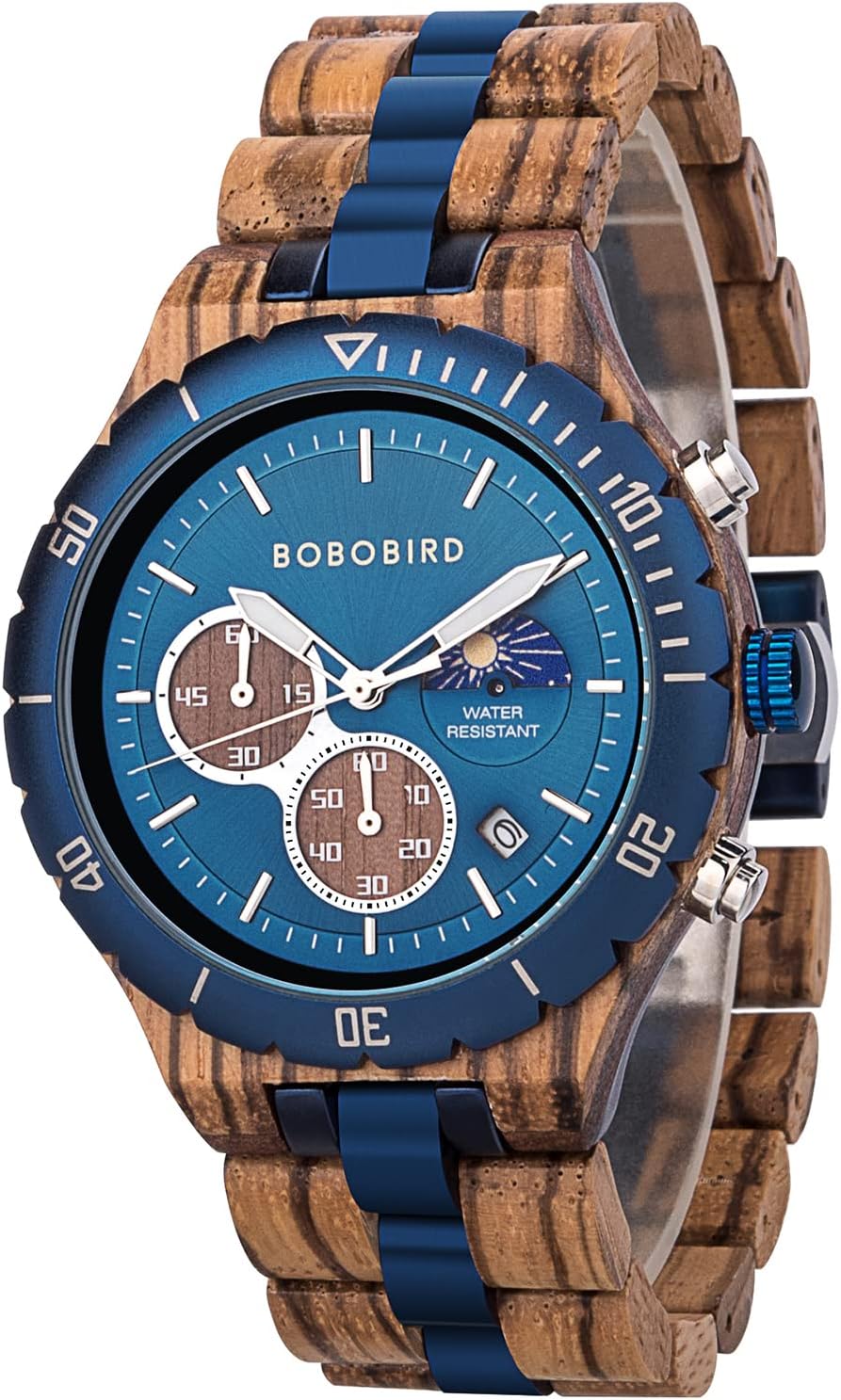 BOBO BIRD Reloj de madera de cuarzo para hombre, acero inoxidable, aleación de sándalo rojo, reloj de pulsera para hombre, función clásica, cronógrafo, manecillas luminosas, visualización de fecha de