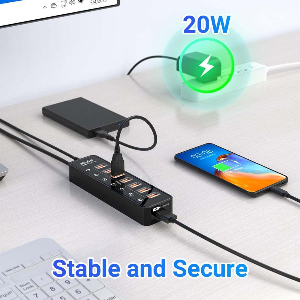 atolla, hub USB 3.2 de 7 puertos, alimentado