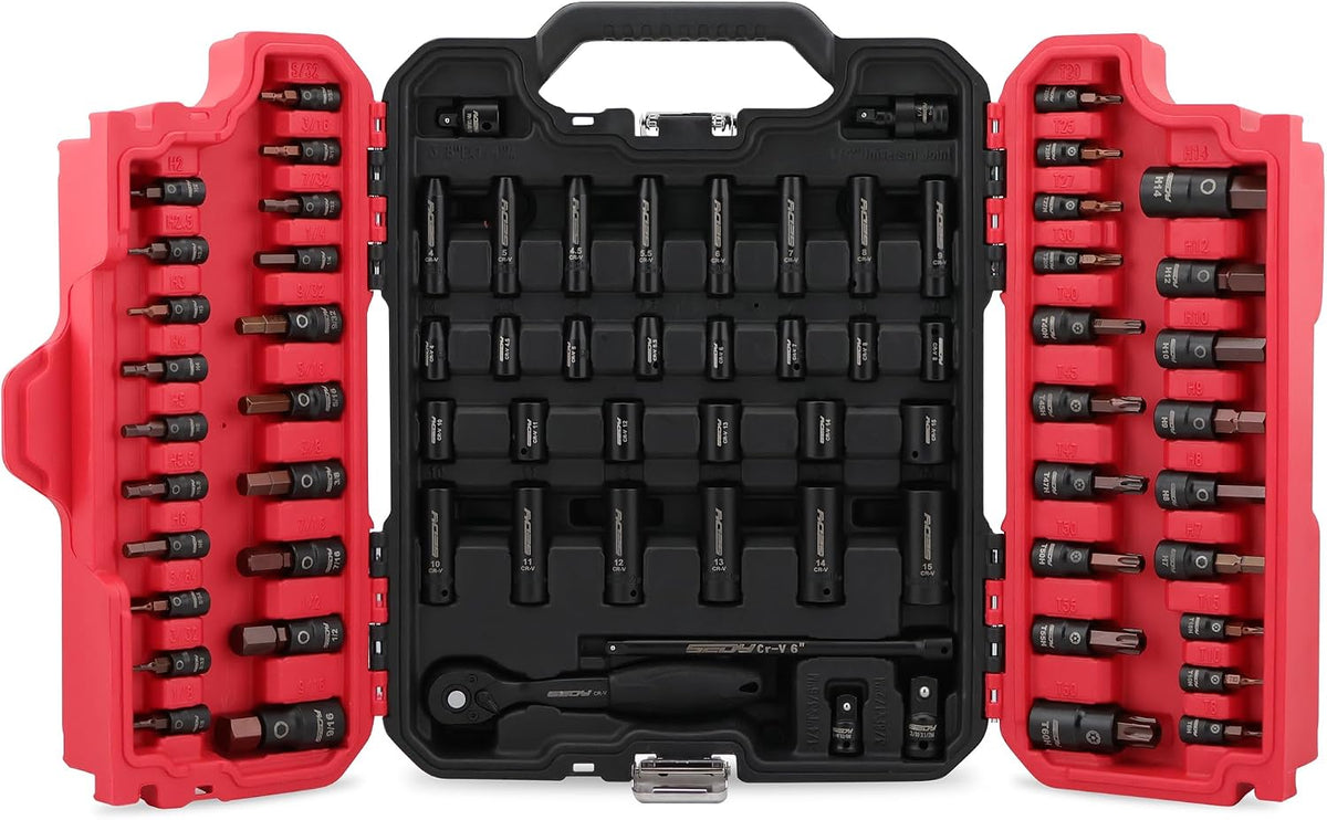 Juego de 73 piezas de enchufes de brocas hexagonales y torx de impacto, Juego de enchufes de impacto Master, enchufes profundos y superficiales SAE métricos, enchufes de brocas torx Incluye mango de