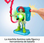 Fisher-Price Imaginext DC Super Friends Juguetes Preescolares Batman Battle Multipack Juego de 9 Figuras con Mochila Iluminada para Niños de 3+ Años