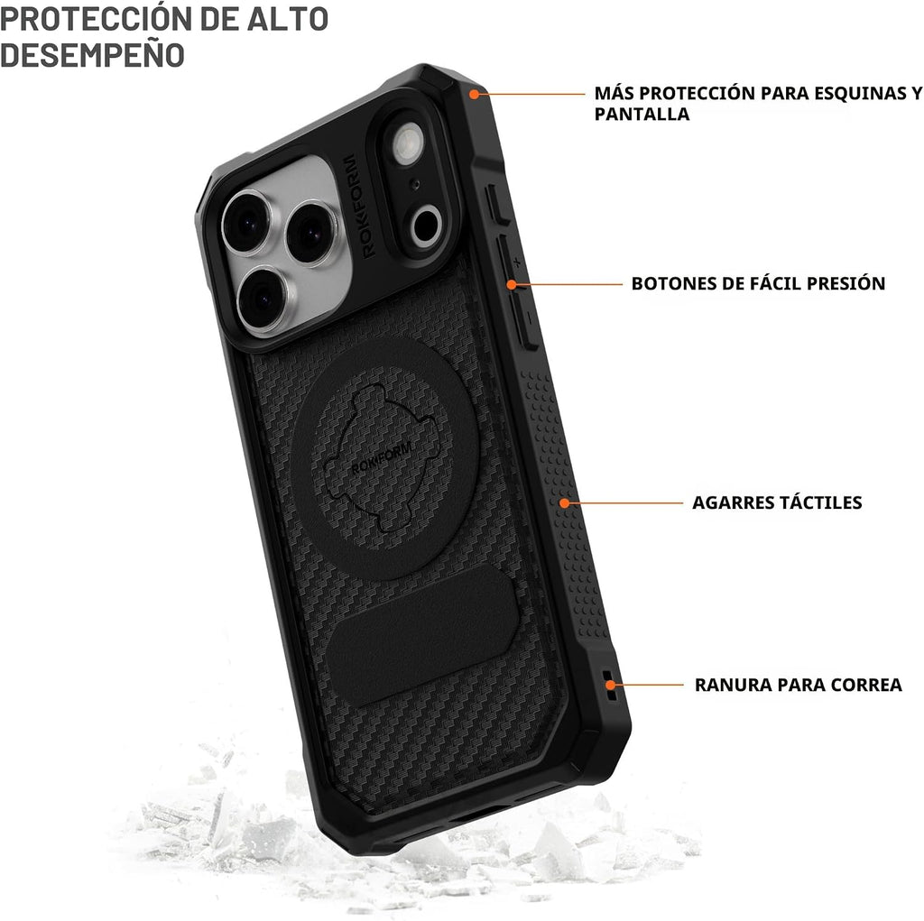 Rokform - Carcasa resistente para iPhone 17 Pro Max, magnética + RokLock (negro)
