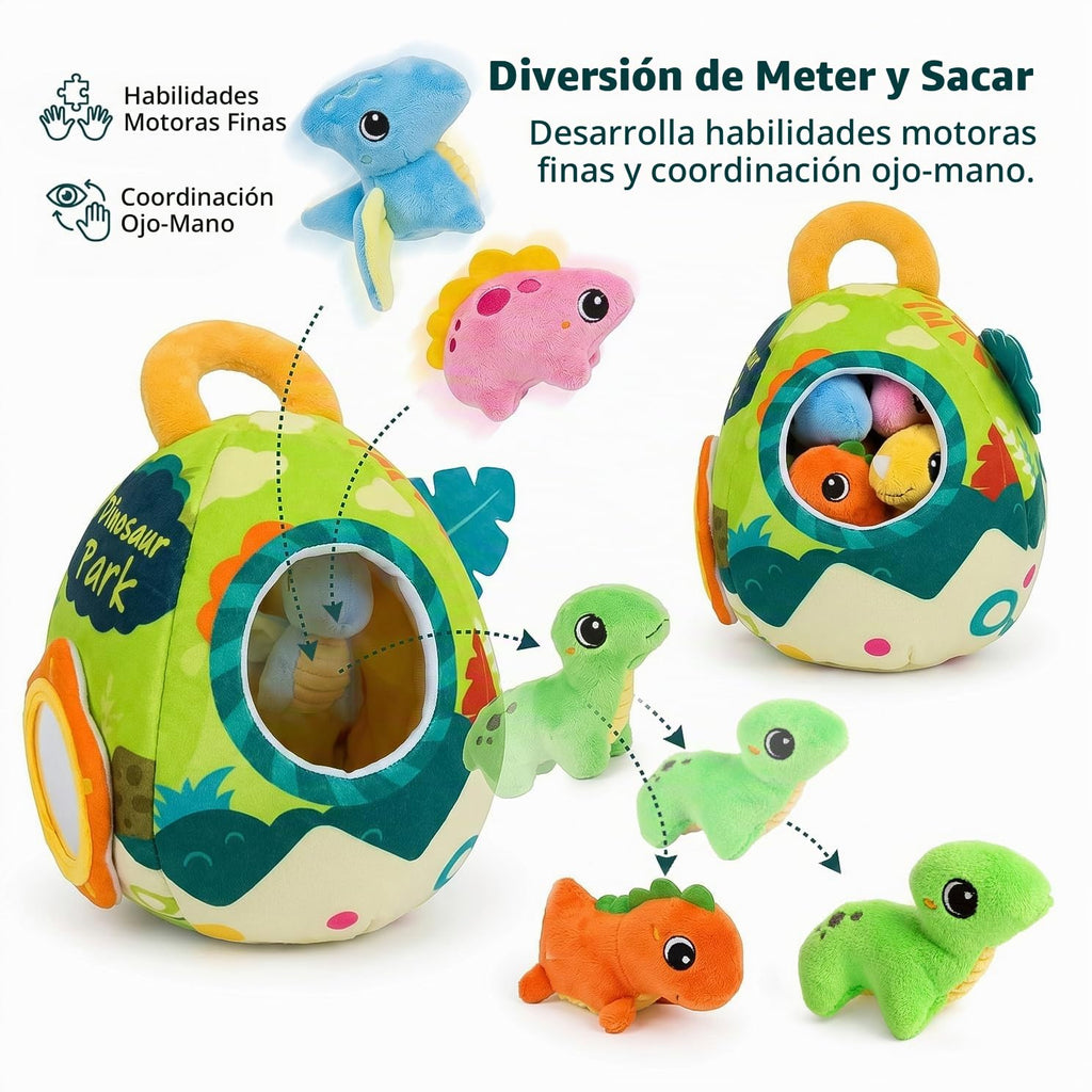 Juguete de peluche de dinosaurio para bebé con sonajero y espejo, a
