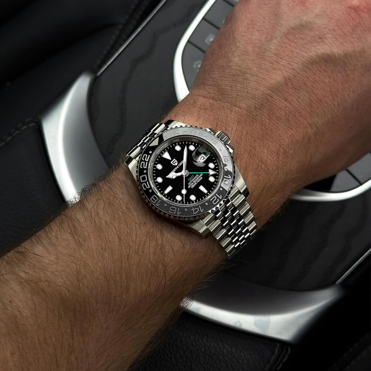 Reloj Pagani Design GMT para hombre, reloj automático de 1.575 pulgadas (40 mm), fecha, 100M resistente al agua, acero inoxidable, cristal de zafiro, reloj mecánico de pulsera PD-1662