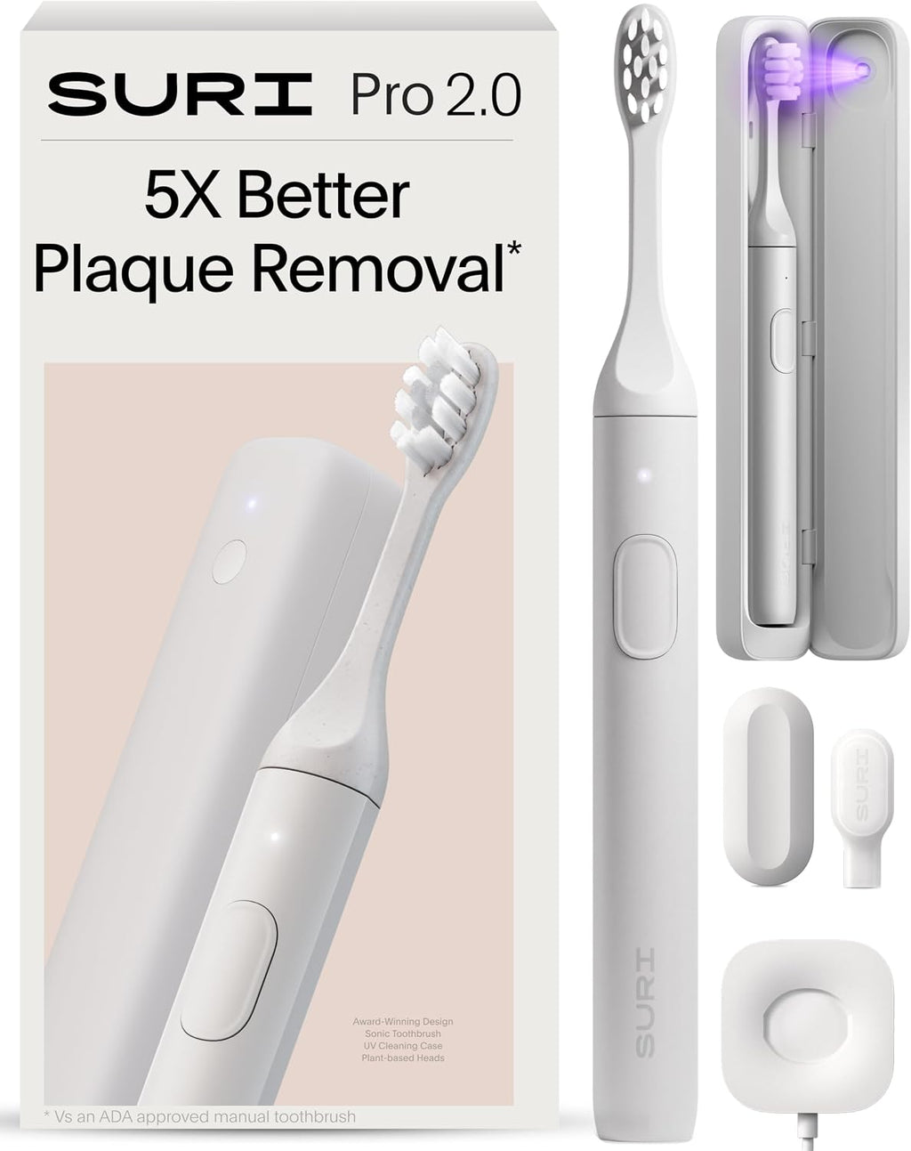 SURI 2.0 Nuevo cepillo de dientes eléctrico sónico con sensor de presión y estuche de viaje con limpieza UV | Batería de más de 1 mes | cepillo de dientes eléctrico para adultos | cepillos de dientes