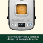 Panificadora Cuisinart, Acero inoxidable, 12 programas, Hasta 2 lb