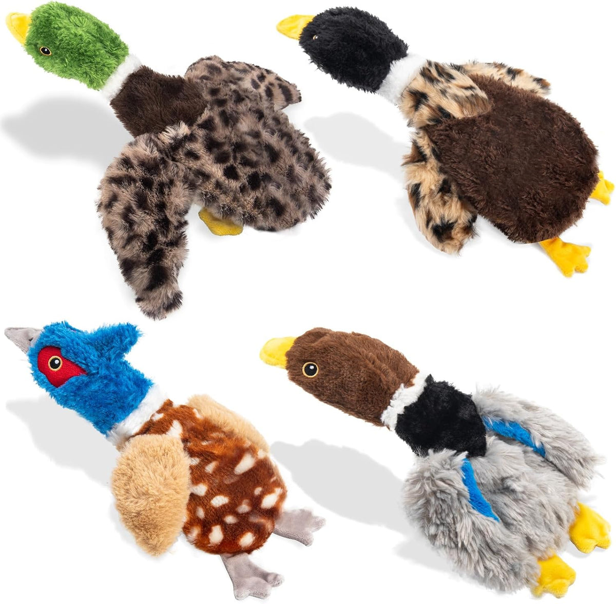 Juguetes de pato para perros sin relleno, paquete de 4 juguetes de peluche chirriantes para perros, juguetes para cachorros sin relleno para perros pequeños y medianos, juguetes suaves para