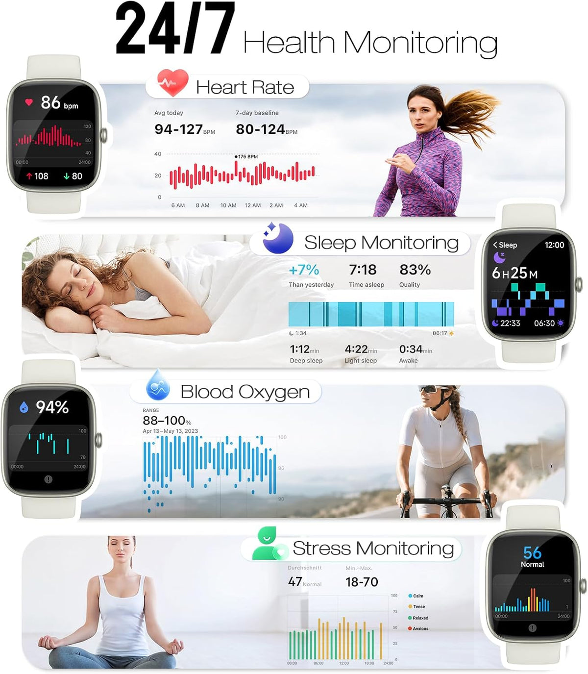 Reloj inteligente para mujeres y hombres, rastreador de fitness HD de 1.83 pulgadas (respuesta/hacer llamadas) con monitor de frecuencia cardíaca 24/7/sueño/SpO2, resistente al agua IP68, más de 100