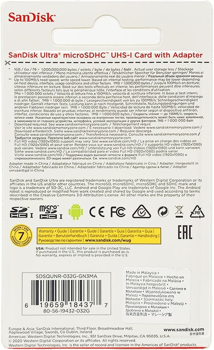 Tarjeta de memoria SanDisk Ultra 32GB UHS-I\/Clase 10 Micro SDHC co...