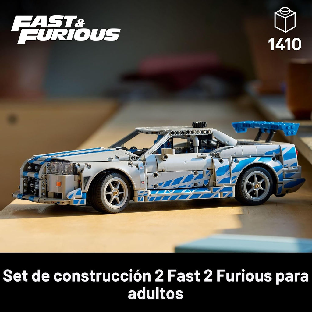 LEGO Technic 2 Fast 2 Furious Nissan Skyline GT-R (R34) Coche - Kit de bricolaje y juego de construcción para adultos - Modelo coleccionable de corredor callejero con función de derrape - Regalo para