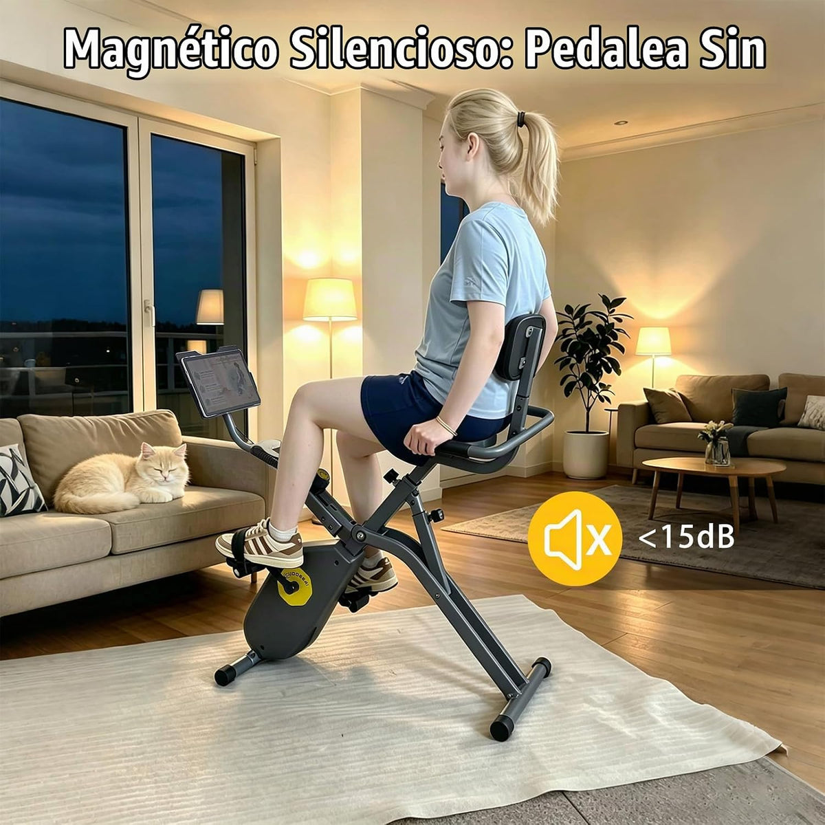 Bicicleta estática estática reclinada magnética plegable y