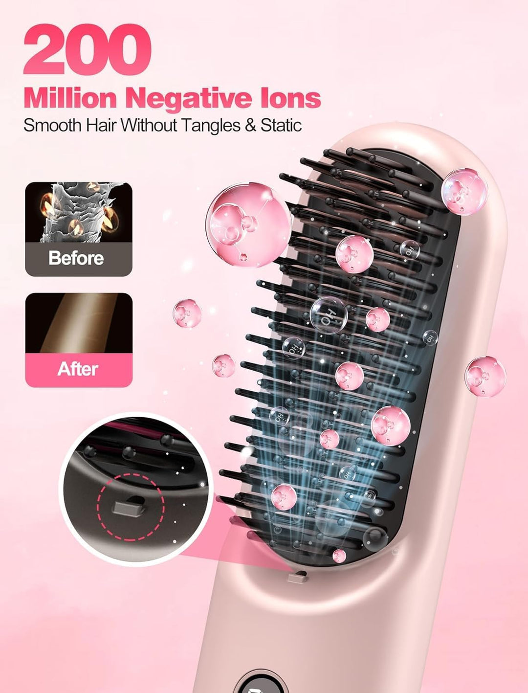 Cepillo alisador de pelo inalámbrico Go Brush Pro para cabello cort...