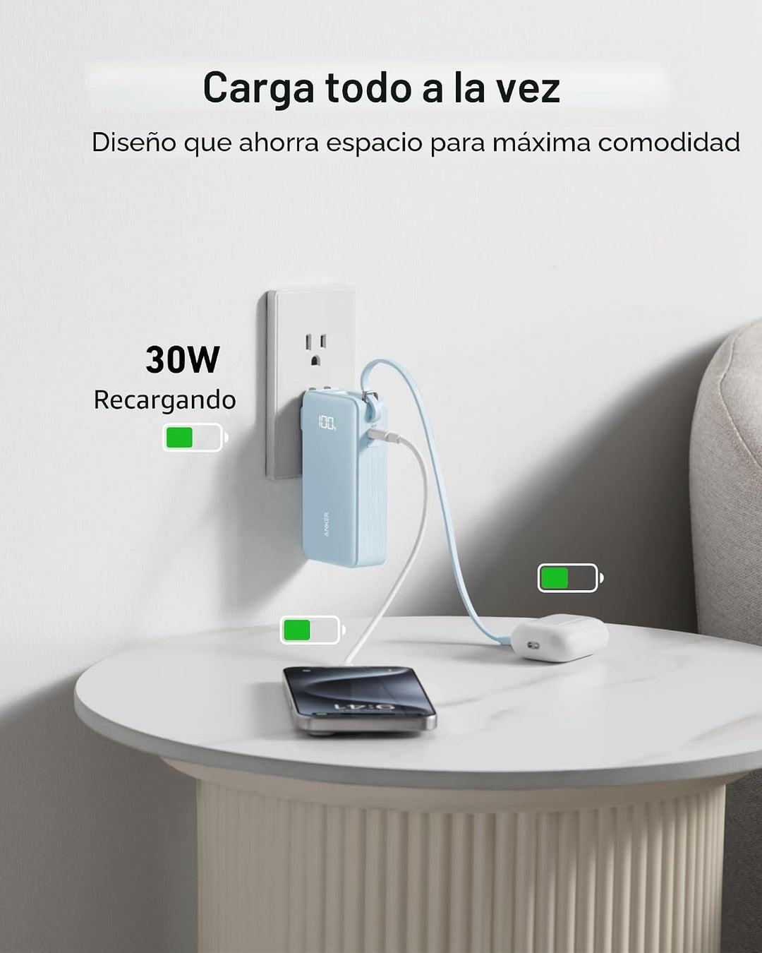 Anker Cargador portátil Nano 3 en 1 para iPhone, batería externa de...