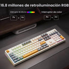 Kisnt KN104 Teclado mecánico inalámbrico, 100% tamaño completo con perilla, Bluetooth/2.4GHz/USB-C, retroiluminación RGB personalizada, interruptor lineal intercambiable en caliente