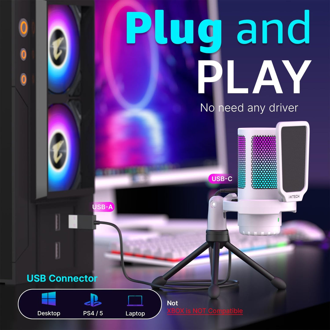 IXTECH Micrófono USB para juegos para PC, micrófono de condensador...