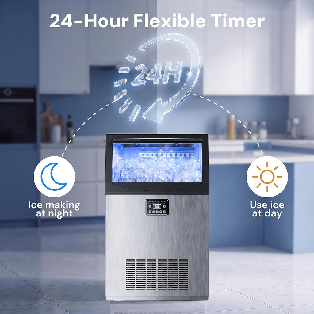 Uthfy Máquina de hielo comercial de 110 libras/24 horas, máquina de hielo debajo de la encimera, 36 cubos de hielo en 14 minutos, almacenamiento de 33 libras, filtro de agua y autolimpieza, máquina de