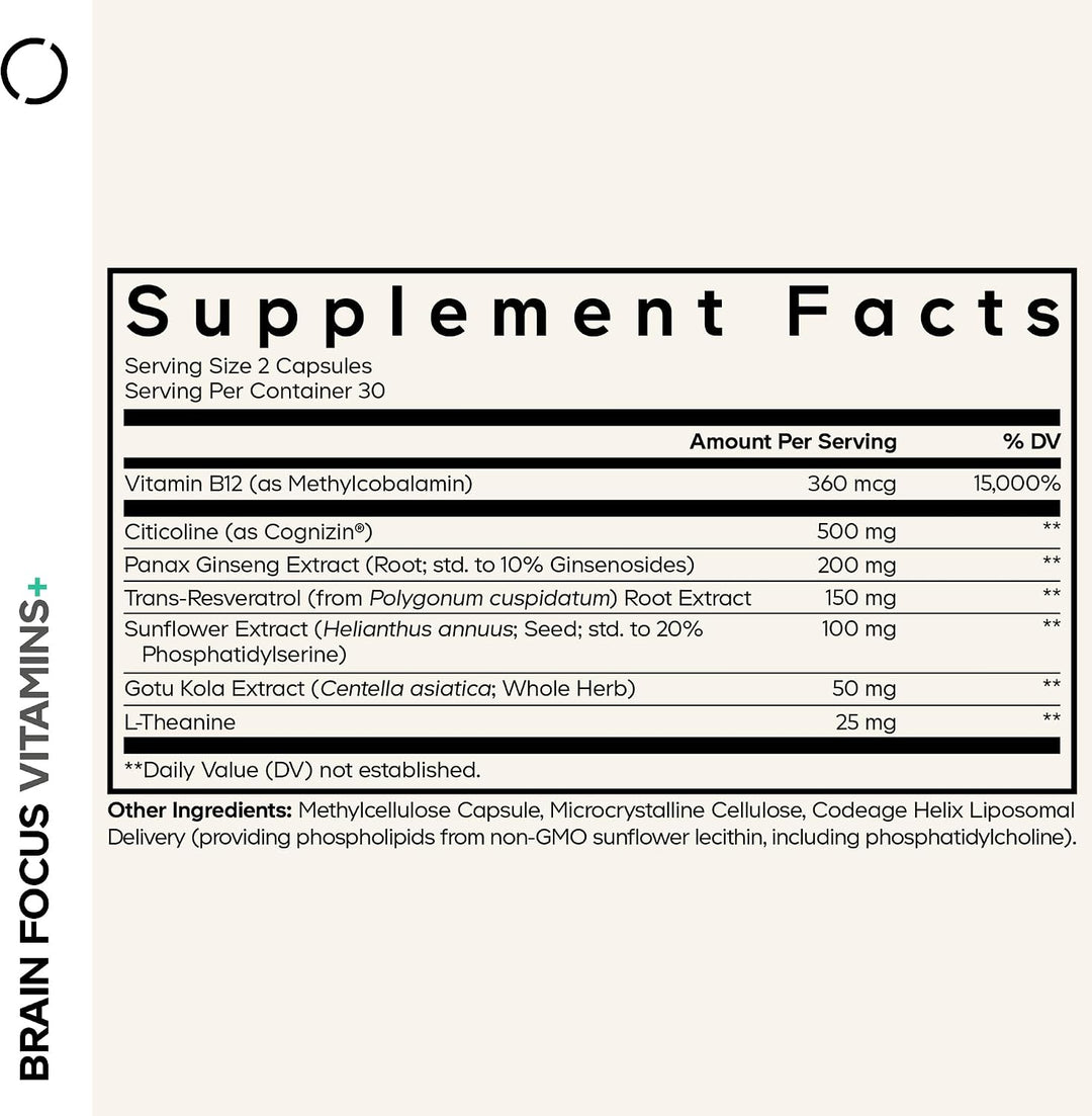 Codeage Brain Focus Vitamins+, Citicolina Cognizina, Ginseng, 60 Cá...