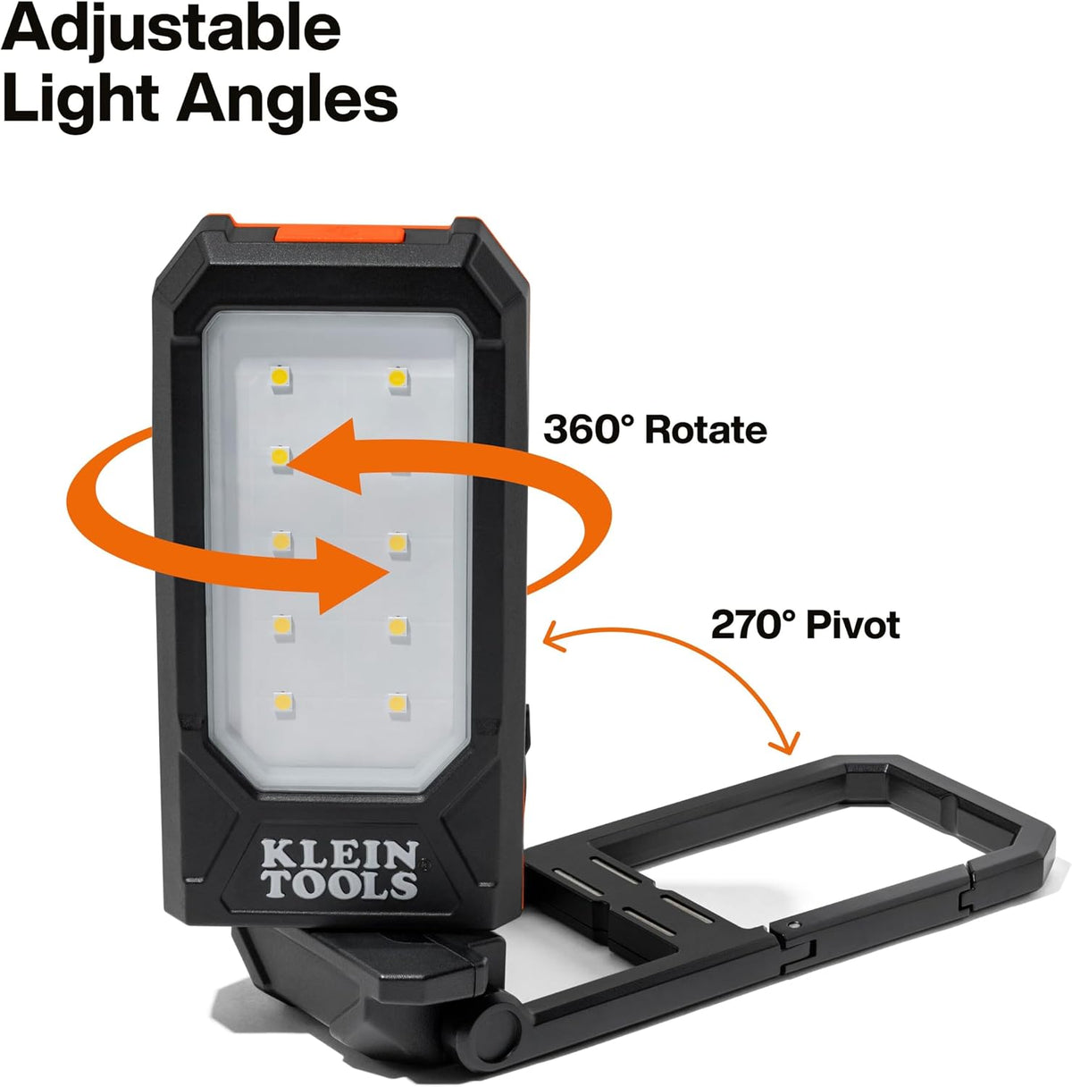 Klein Tools 56079 Luz de trabajo personal recargable delgada, 500 lúmenes, linterna portátil LED magnética, rotación de 360 grados y mosquetón, luz de inspección recargable USB-C