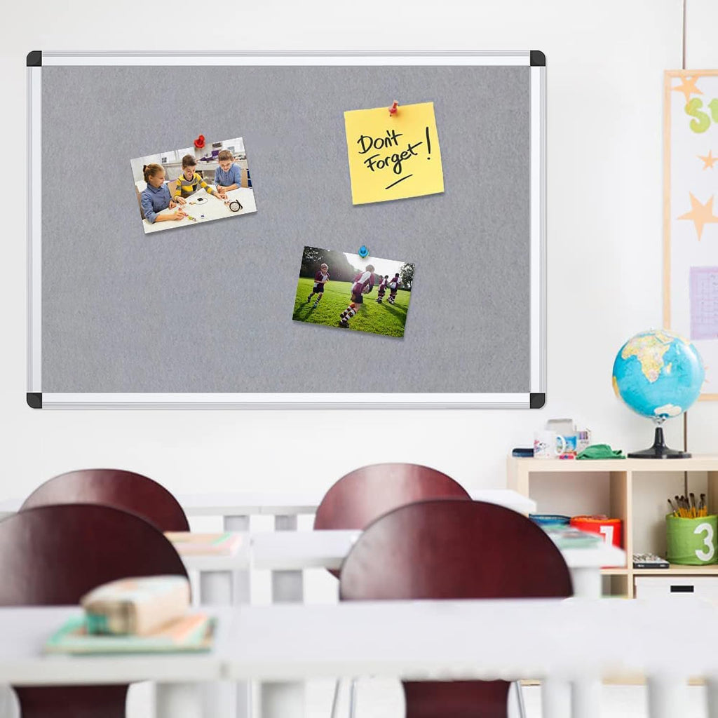 VIZ-PRO Tablero de anuncios de fieltro gris, 48 X 36 pulgadas, marco de aluminio plateado