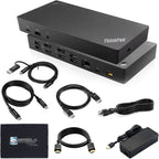 Lenovo 40AF0135US Estación de acoplamiento Thinkpad Dual Monitor híbrido USB-C con USB-A - 1 año de garantía, con adaptador de 135W + cable HDMI + cable DisplayPort + cable USB-C + paño de microfibra