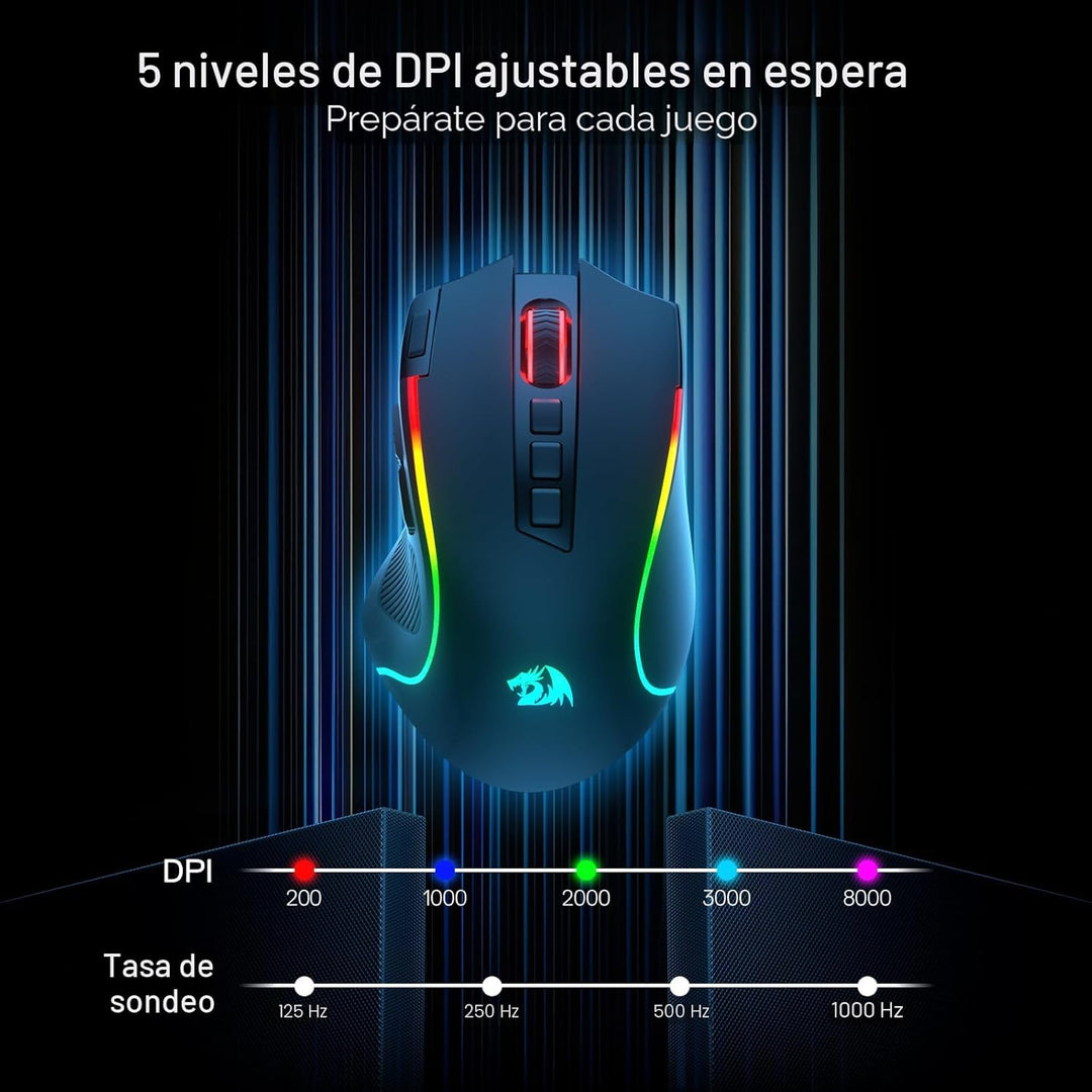 Redragon Ratón para juegos M612 PRO RGB, 8000 DPI con cable\/inalám...