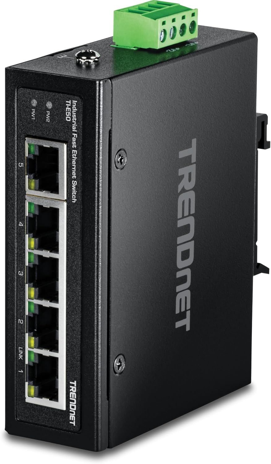 TRENDnet Conmutador de carril DIN de Ethernet rápido industrial, TI-E50