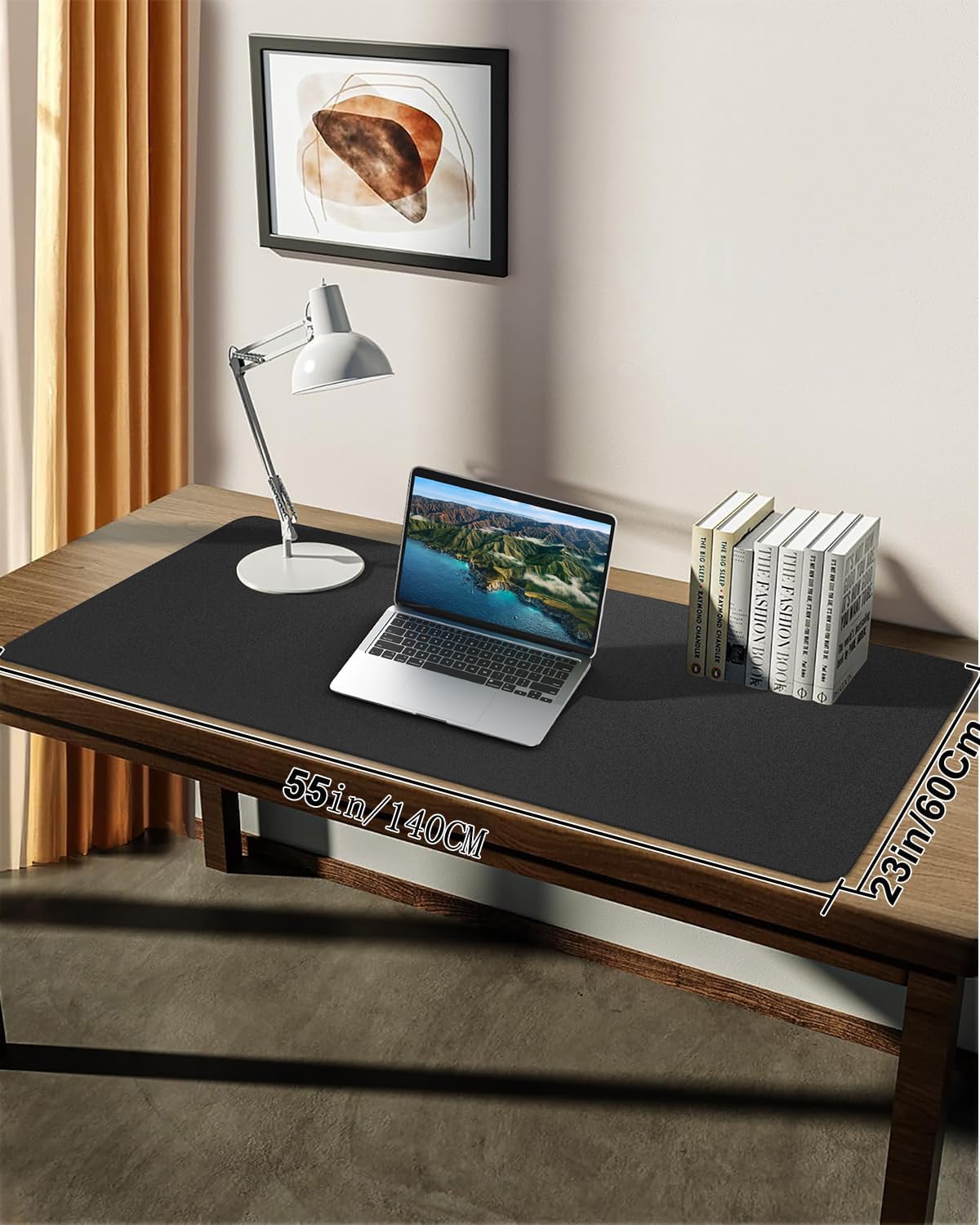 Alfombrilla para el escritorio grande de cuero de piel sintética, antideslizante e impermeable, protector para escritorio y laptop, ideal para la oficina y el hogar, 55 x 24 pulgadas, color negro