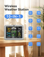 Estación Meteorológica Inalámbrica con Sensor Exterior Inalámbrico, Pluviómetro, Velocidad y Dirección del Viento, Fase de la Luna, Barómetro, Temperatura/Humedad Interior y Exterior, Pronóstico del Tiempo (Sin WiFi)