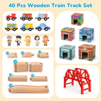 Juego completo de tren de madera para niños, pistas de tren de madera
