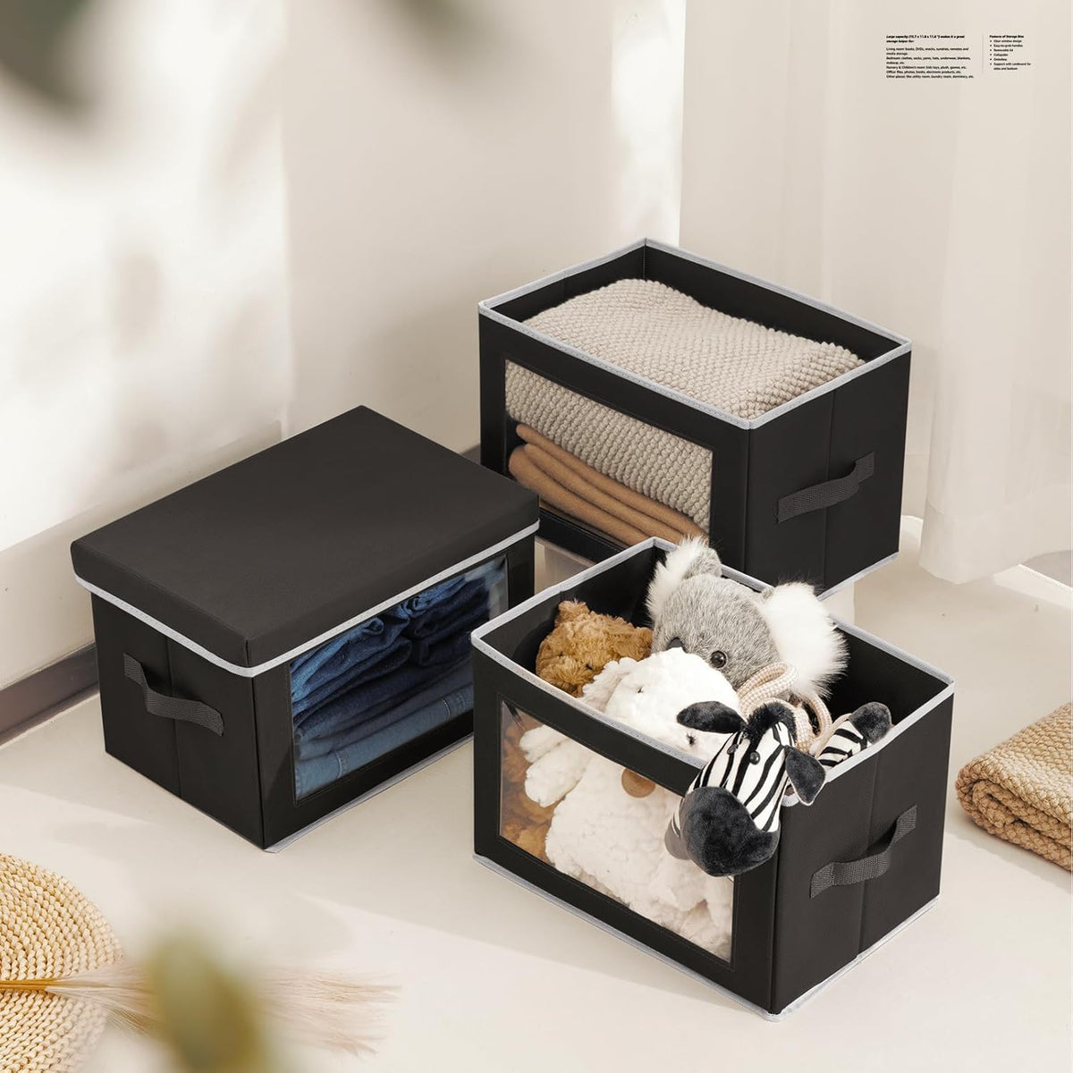 Contenedores de Almacenamiento Cúbicos con Tapas, Cestas de Almacenamiento con Ventana Transparente para Organizar, Contenedores Organizadores de Tela con Asa, Contenedores de Almacenamiento