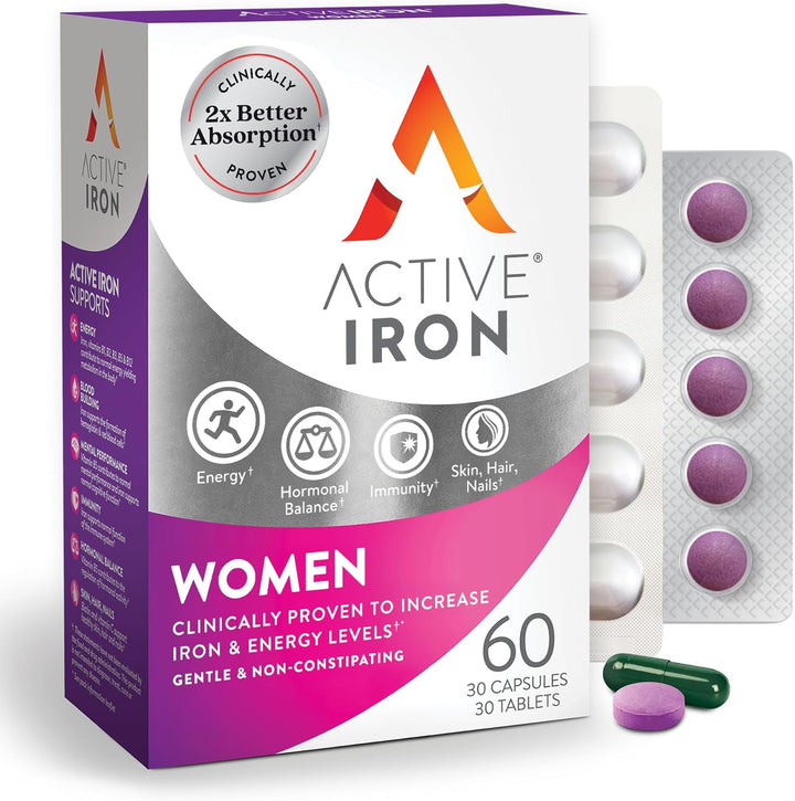 Suplemento de hierro activo de 25 mg + multivitamínico para mujeres...
