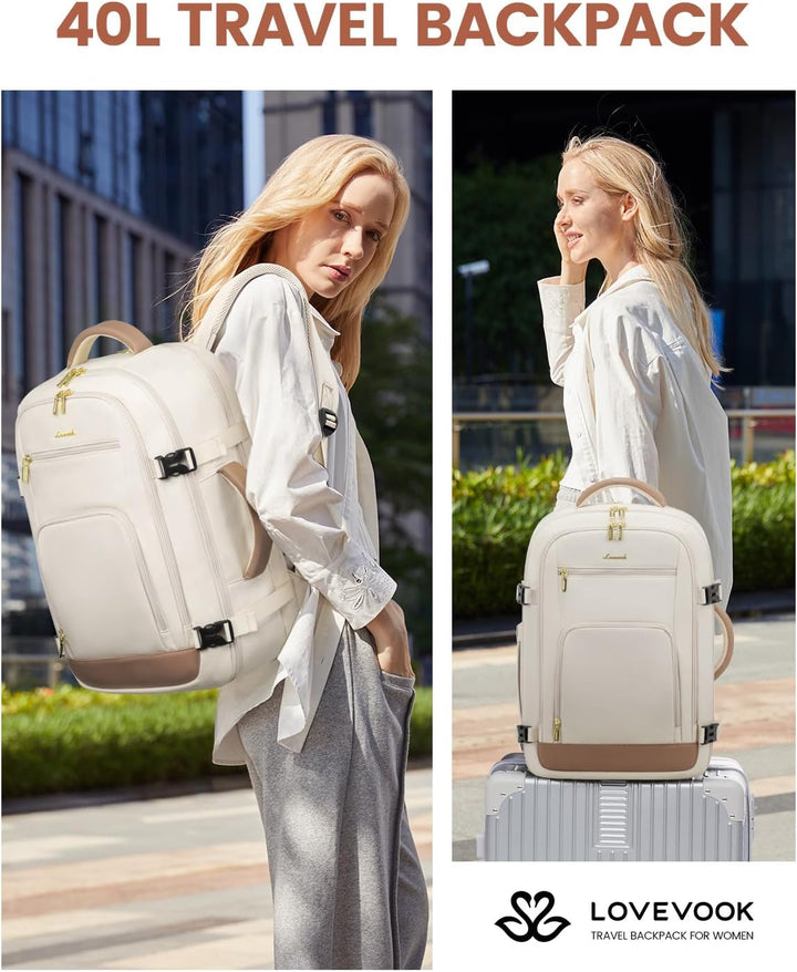 LOVEVOOK Mochila de viaje para mujeres y hombres, Beige-caqui, Moch...