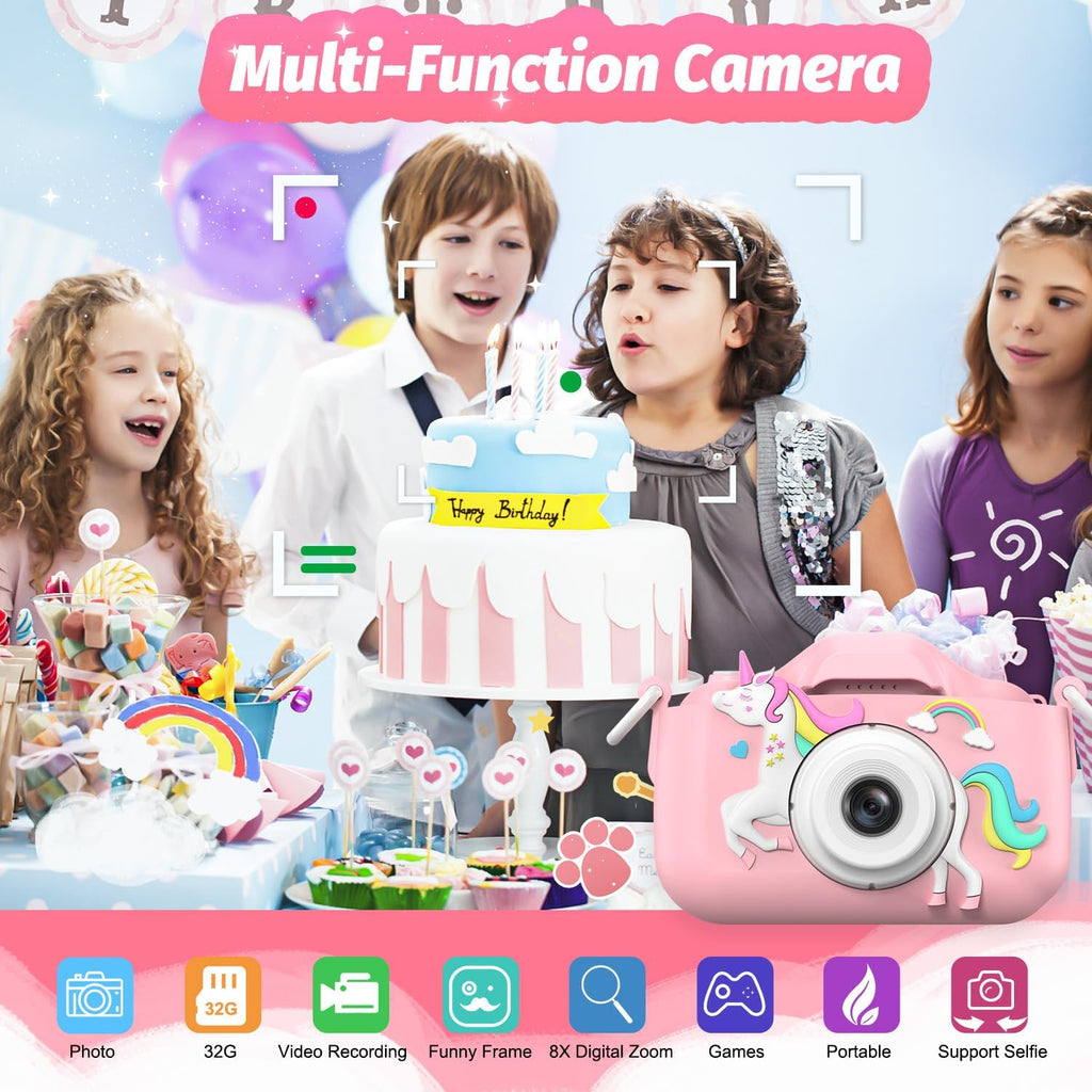 Juguetes de cámara selfie para niñas de 3 a 9 años, juguete de cámara de video digital con cubierta protectora, regalos de festival de cumpleaños de Navidad para niñas de 3 a 9 años