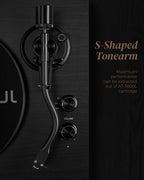 SoulBox S1 Reproductor de Discos de Vinilo con Altavoces Estéreo, Tocadiscos con Preamplificador Integrado, Brazo en Forma de S, 33/45 RPM - Negro