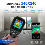 Pistola de cámara de imágenes térmicas, termómetro infrarrojo AIOMEST con resolución TISR de 240 × 240, detecta calor de temperatura de -4 °F a 1022 °F para HVAC, inspección del hogar, electricidad, comprobación de fugas de agua/aire
