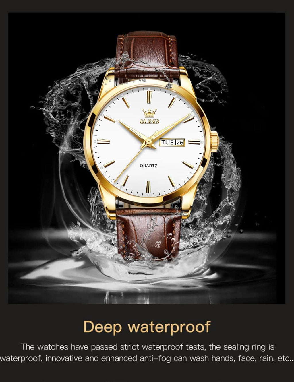 OLEVS Relojes de Cuero para Hombres, Casual, Fácil de leer, Quartz, Números, Resistente al Agua