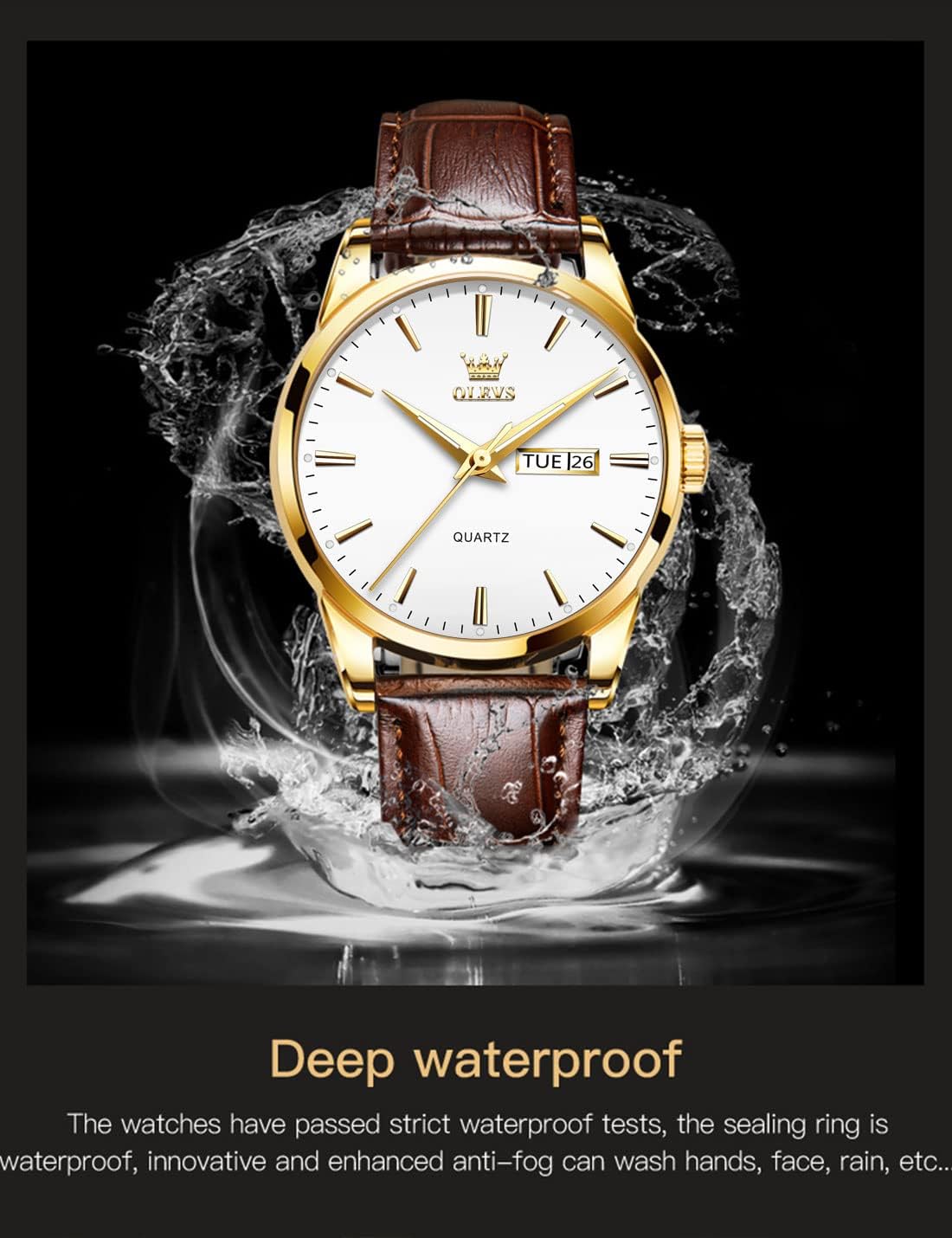 OLEVS Relojes de Cuero para Hombres, Casual, Fácil de leer, Quartz, Números, Resistente al Agua