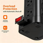 SMALLRT - Cable de extensión con múltiples tomas, torre de regleta de alimentación de enchufe plano con USB 12 salidas de CA, extensor de salida de cable de extensión ultrafino de 6.5 pies para