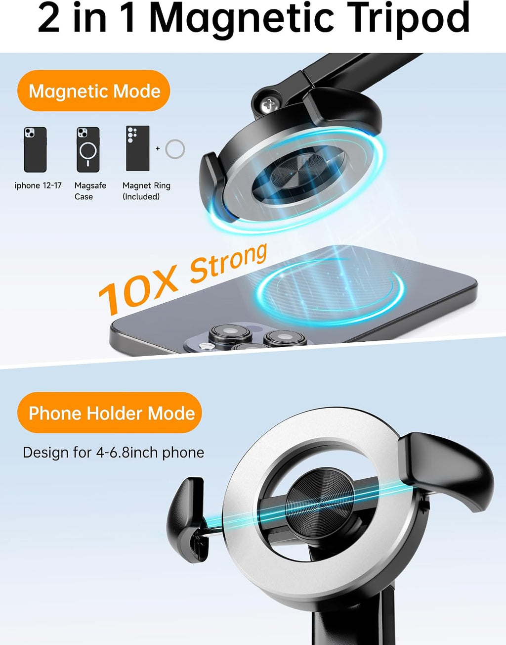 Trípode magnético para teléfono de 70 pulgadas, trípode para selfie stick para iPhone MagSafe y cámara