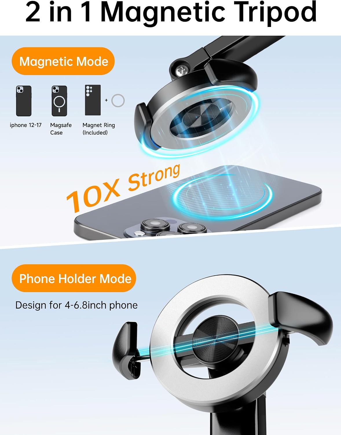 Trípode magnético para teléfono de 70 pulgadas, trípode para selfie stick para iPhone MagSafe y cámara