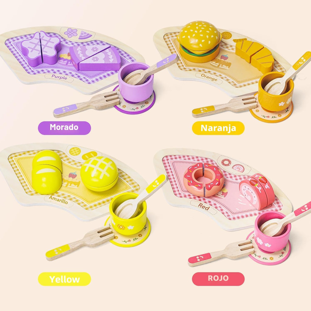 JAUNTY Tea Party Set Toy para Girl 3 4 5 Years Old, Wooden Pretend Play Kitchen Toy Food para 3 Year Old Little Girls , Great Educational 1st Birthday para 3-5 Toddler Girls Boys