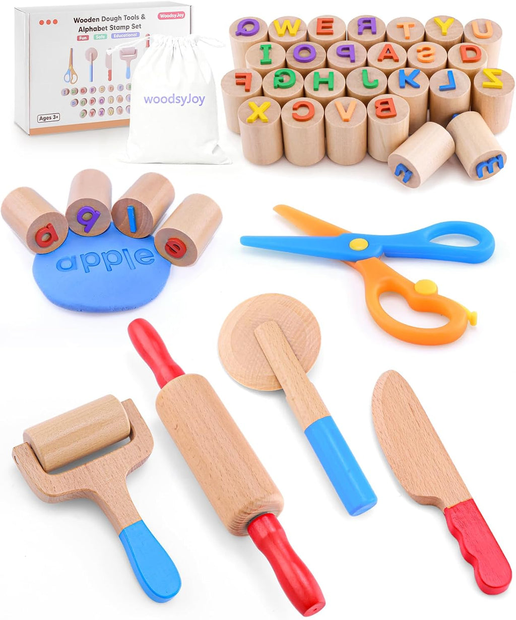 Juego de herramientas de masa de madera para niños de 3 a 6 años